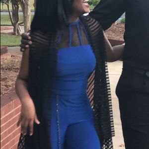 Halter style Blue Jumpsuit with Mesh at top